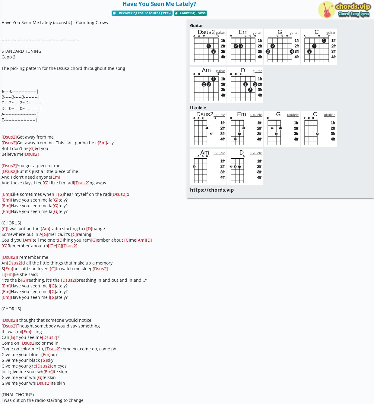 Chord Have You Seen Me Lately Counting Crows Tab Song Lyric Sheet Guitar Ukulele Chords Vip