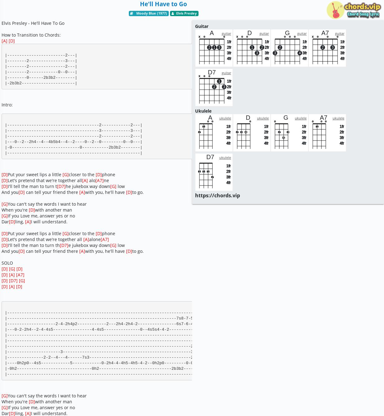 Trouble, by Elvis Presley - lyrics and chords