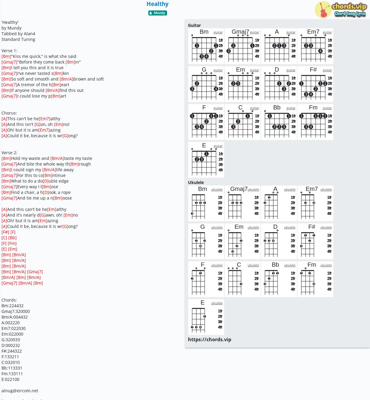 Chord Healthy Mundy Tab Song Lyric Sheet Guitar Ukulele Chords Vip