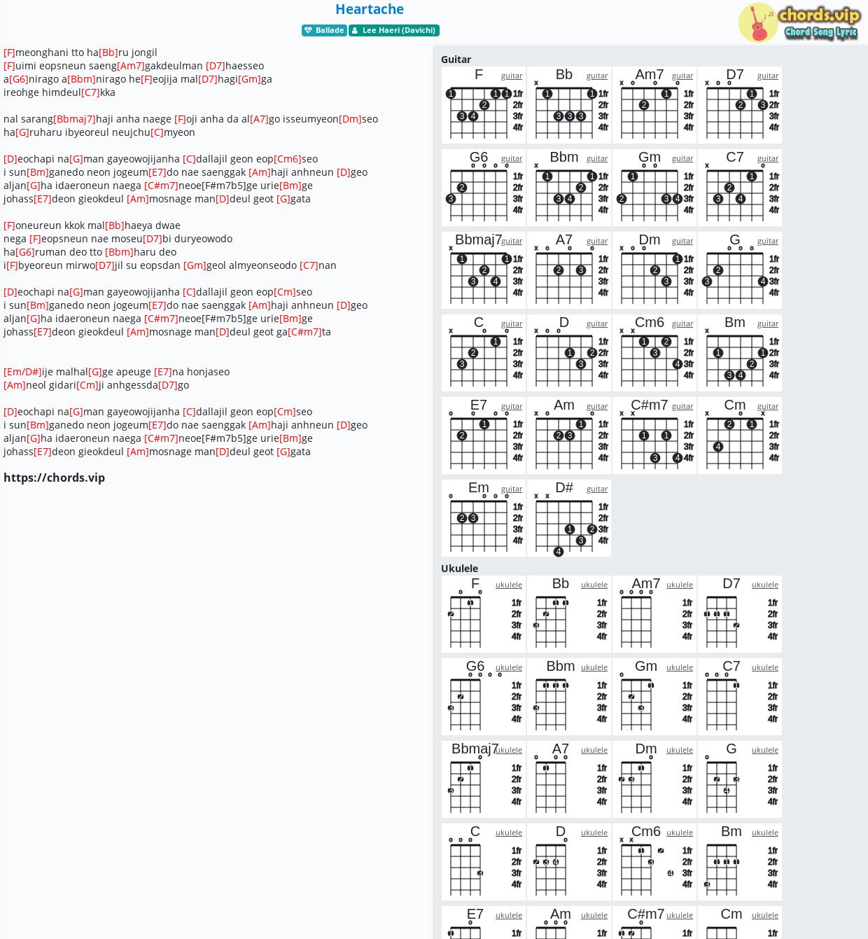 Chord Heartache Lee Haeri Davichi Tab Song Lyric Sheet Guitar Ukulele Chords Vip