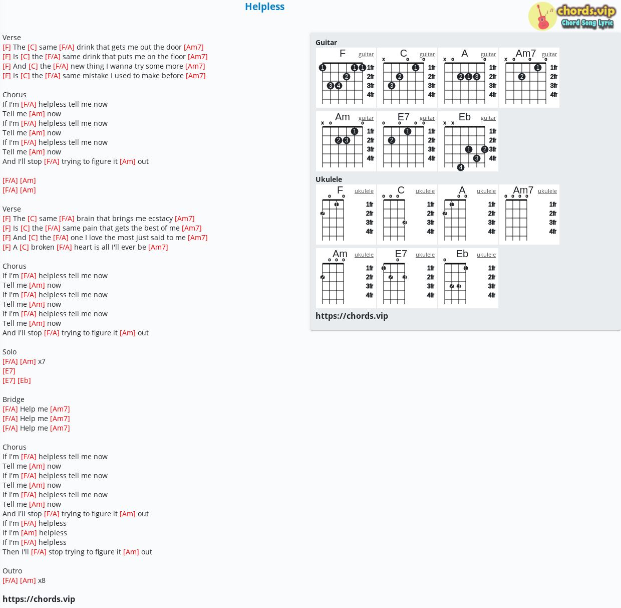 Chord Helpless Tab Song Lyric Sheet Guitar Ukulele Chords Vip