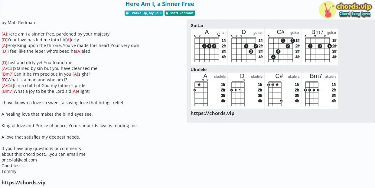 Chord Here Am I A Sinner Free Matt Redman Tab Song Lyric Sheet Guitar Ukulele Chords Vip