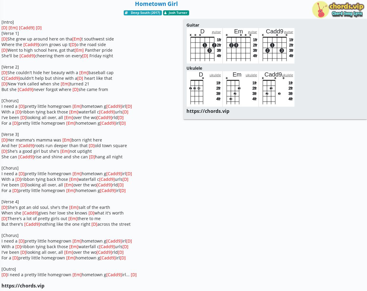 Chord Hometown Girl Josh Turner Tab Song Lyric Sheet Guitar Ukulele Chords Vip