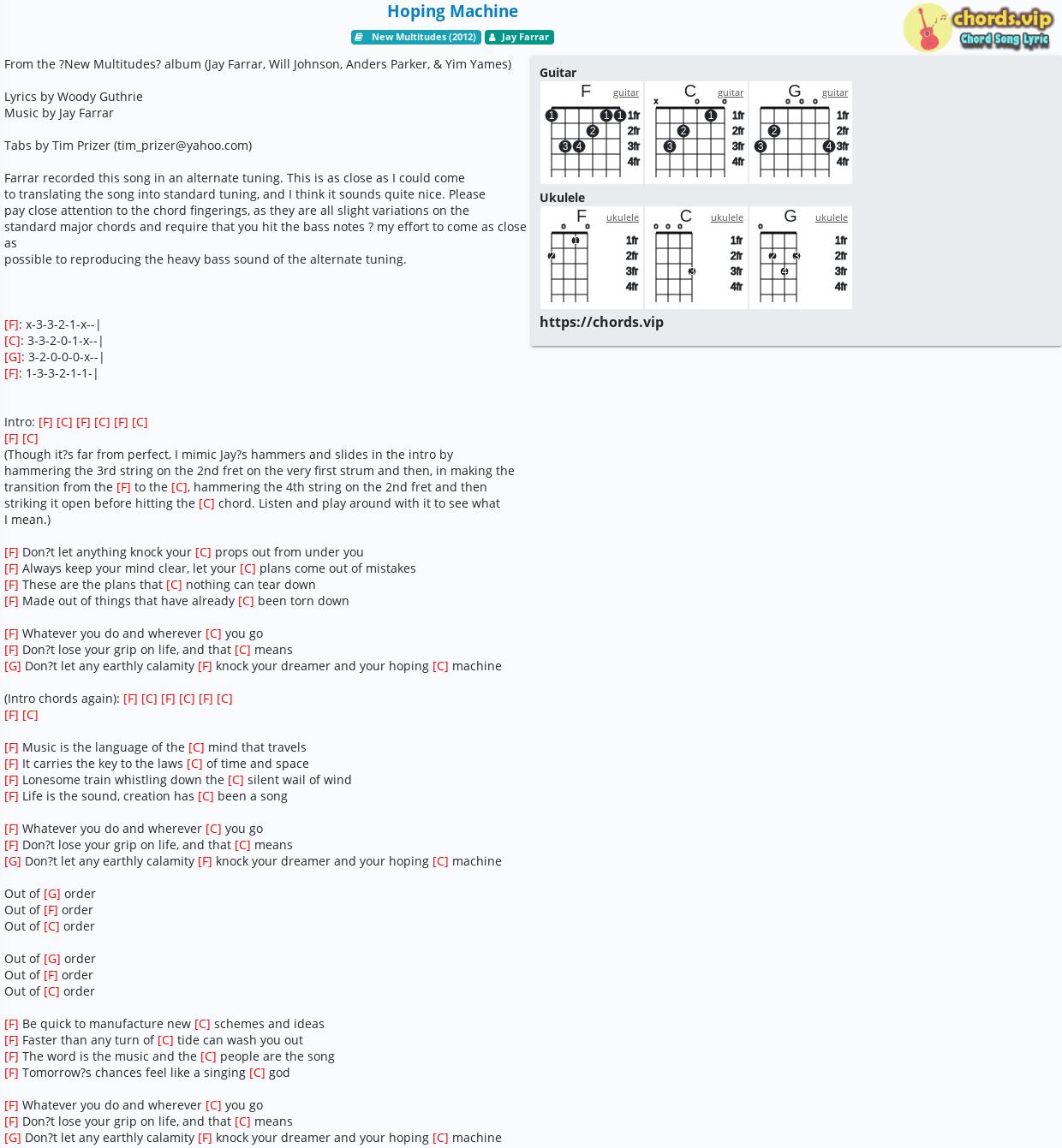 Chord Hoping Machine Jay Farrar Tab Song Lyric Sheet Guitar Ukulele Chords Vip