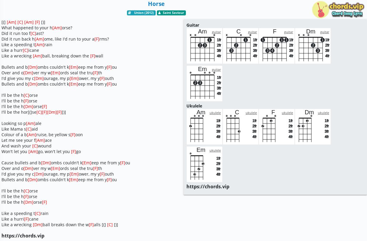 Chord Horse Saint Saviour Tab Song Lyric Sheet Guitar Ukulele Chords Vip