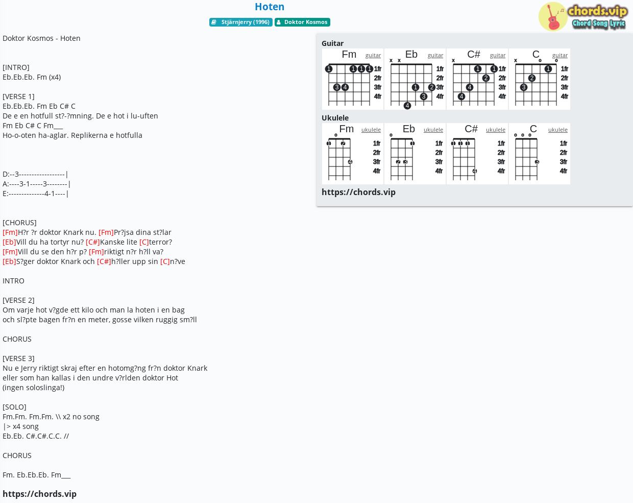 Chord Hoten Doktor Kosmos Tab Song Lyric Sheet Guitar Ukulele Chords Vip