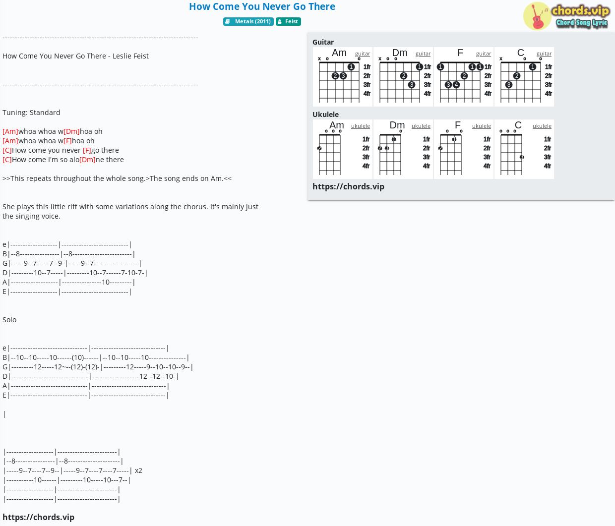 Chord How Come You Never Go There Feist Tab Song Lyric Sheet Guitar Ukulele Chords Vip