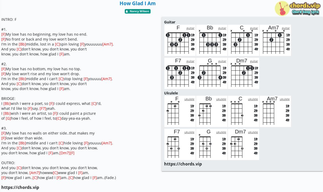 Chord How Glad I Am Nancy Wilson Tab Song Lyric Sheet Guitar 