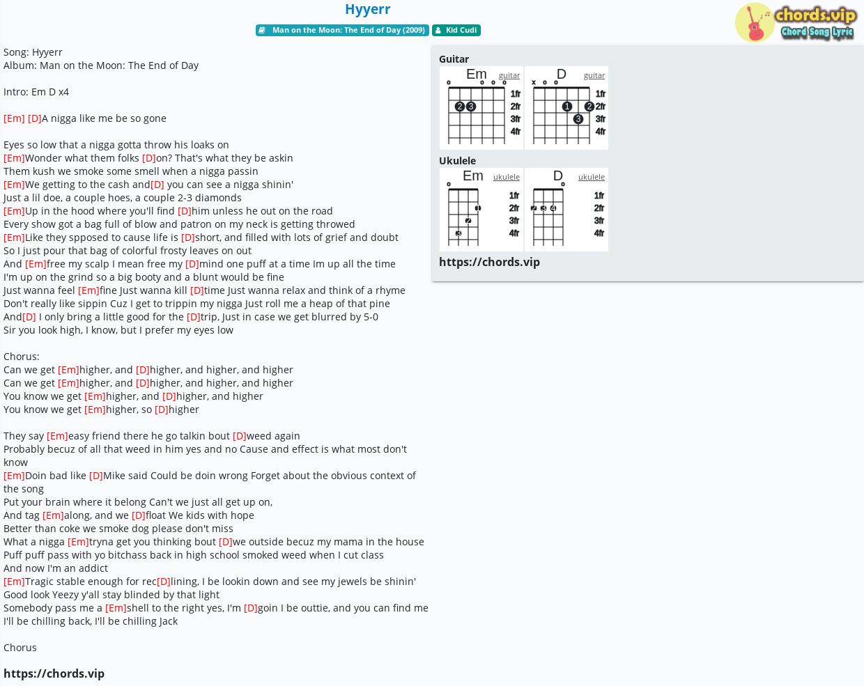 Chord Hyyerr Kid Cudi Tab Song Lyric Sheet Guitar Ukulele Chords Vip