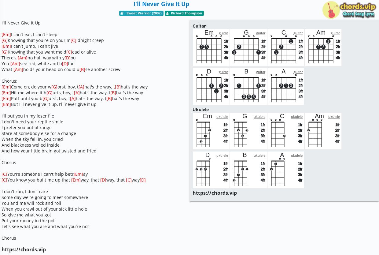 Chord I Ll Never Give It Up Richard Thompson Tab Song Lyric Sheet Guitar Ukulele Chords Vip