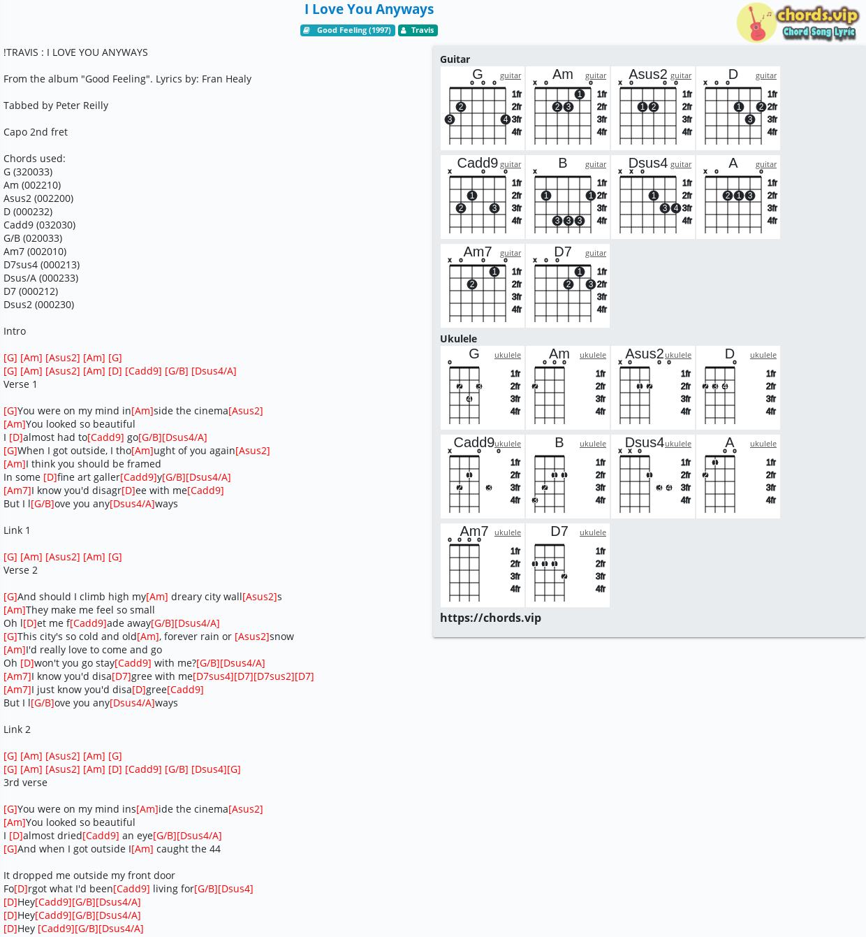 Chord I Love You Anyways Travis Tab Song Lyric Sheet Guitar Ukulele Chords Vip