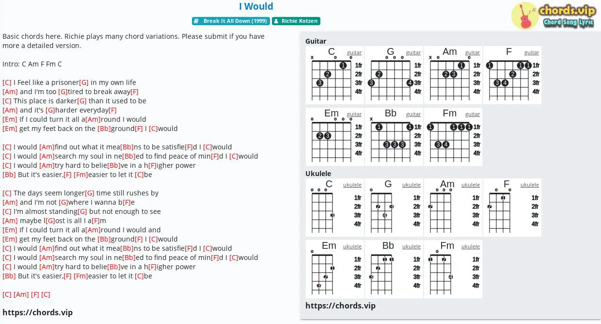 Chord I Would Richie Kotzen Tab Song Lyric Sheet Guitar Ukulele Chords Vip