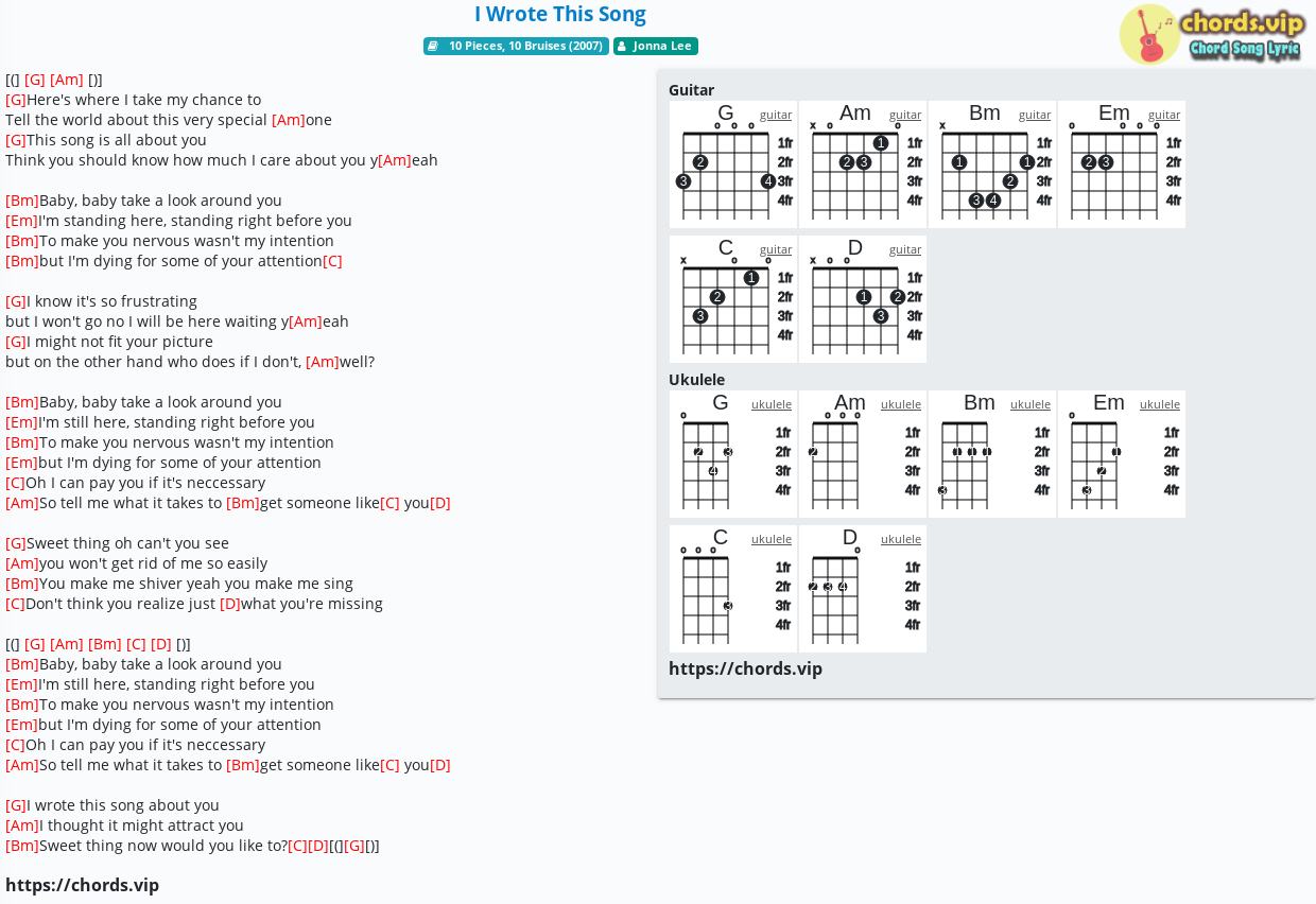 Chord I Wrote This Song Jonna Lee Tab Song Lyric Sheet Guitar Ukulele Chords Vip