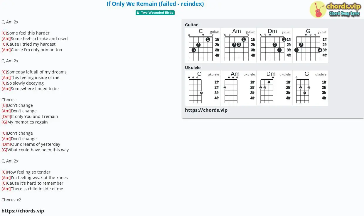 Chord If Only We Remain Failed Reindex Tab Song Lyric Sheet Guitar Ukulele Chords Vip
