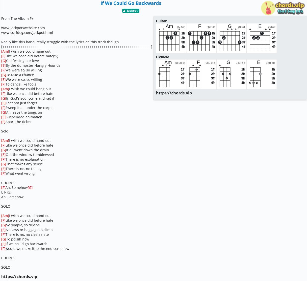 Chord If We Could Go Backwards Jackpot Tab Song Lyric Sheet 