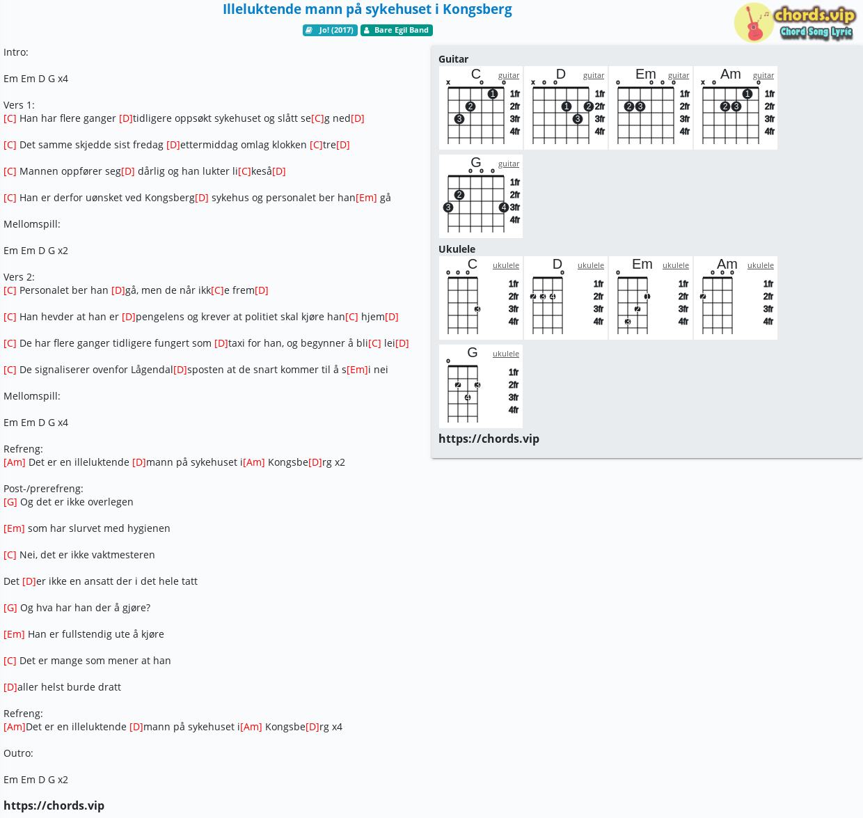 Chord Illeluktende Mann Pa Sykehuset I Kongsberg Bare Egil Band Tab Song Lyric Sheet Guitar Ukulele Chords Vip