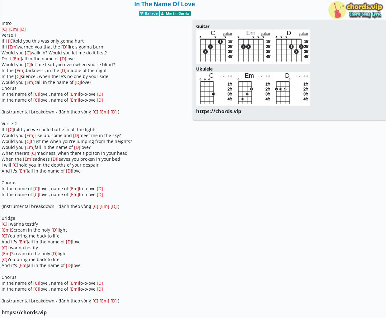 Chord In The Name Of Love Martin Garrix Tab Song Lyric Sheet 