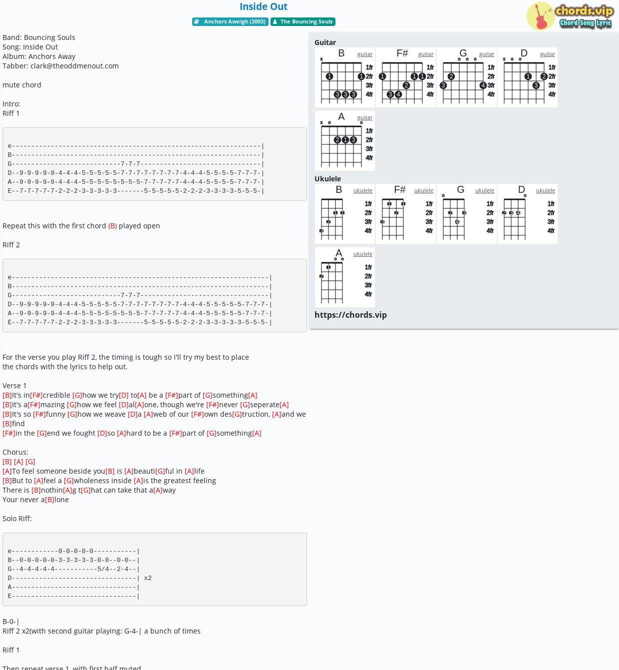 Chord Inside Out Tab Song Lyric Sheet Guitar Ukulele Chordsvip 2986