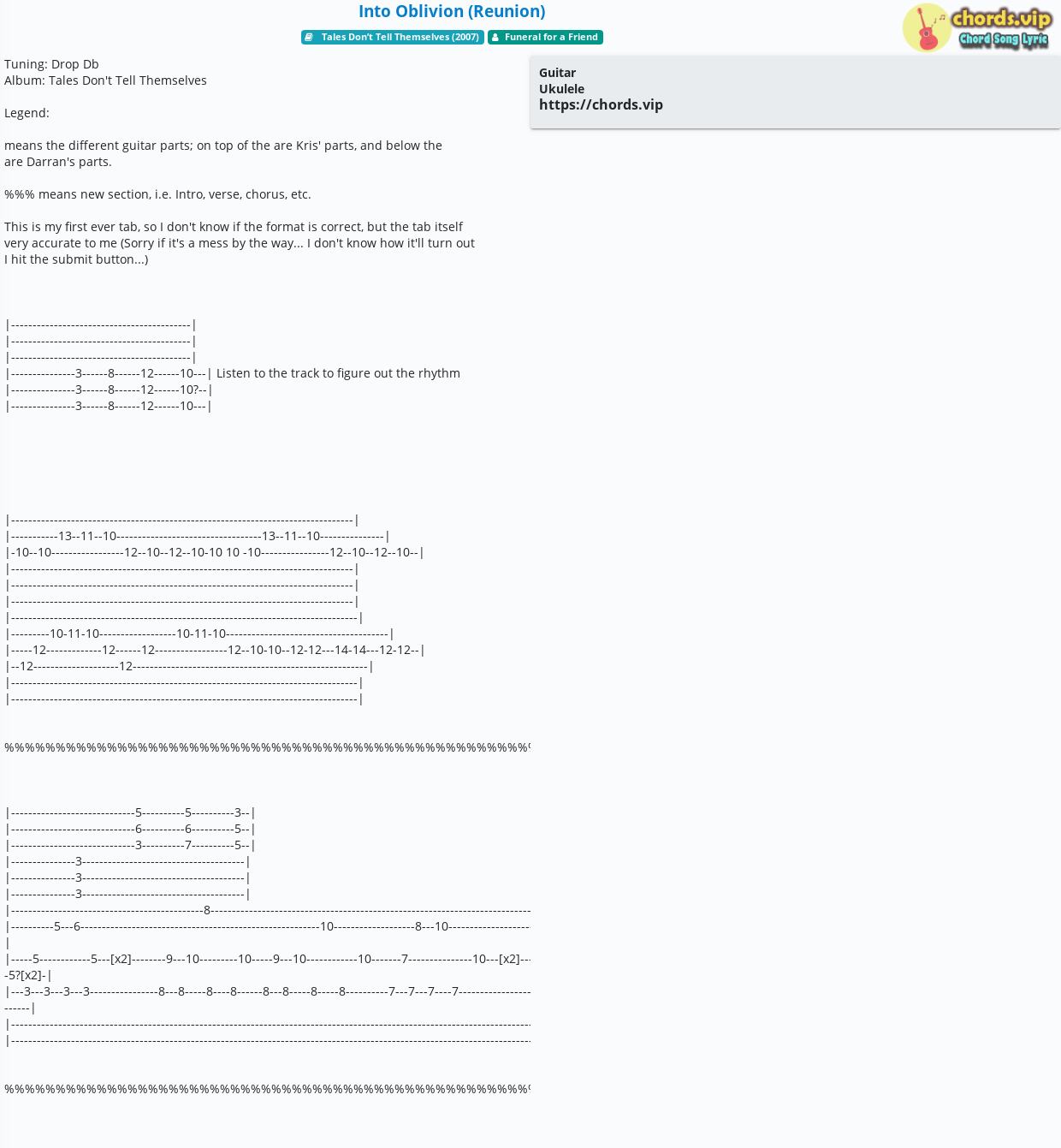 Chord Into Oblivion (Reunion) Funeral for a Friend tab, song lyric
