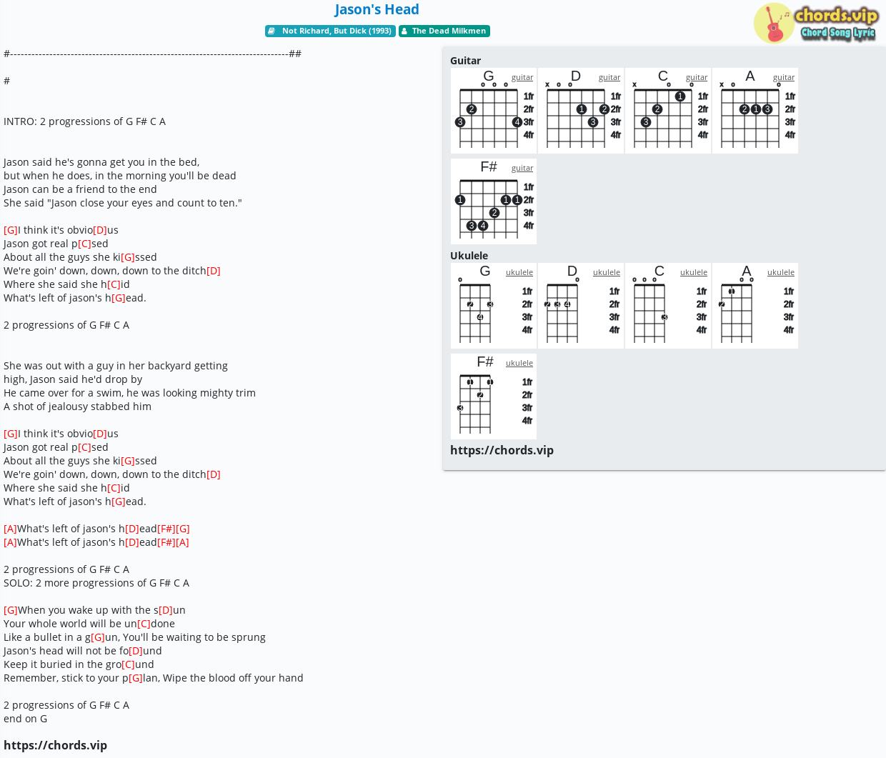 Chord Jason S Head The Dead Milkmen Tab Song Lyric Sheet Guitar Ukulele Chords Vip