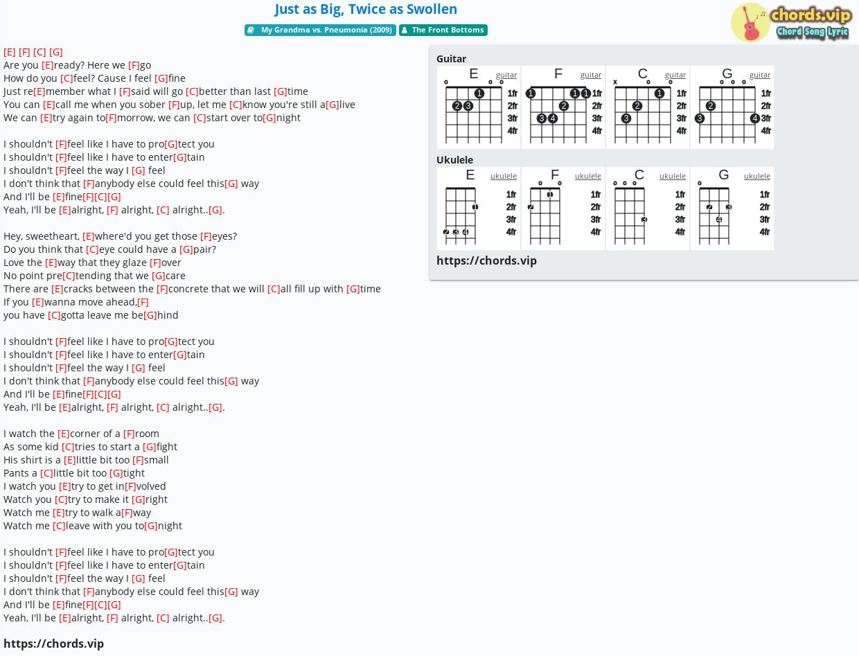 Chord Just As Big Twice As Swollen The Front Bottoms Tab Song Lyric Sheet Guitar Ukulele Chords Vip