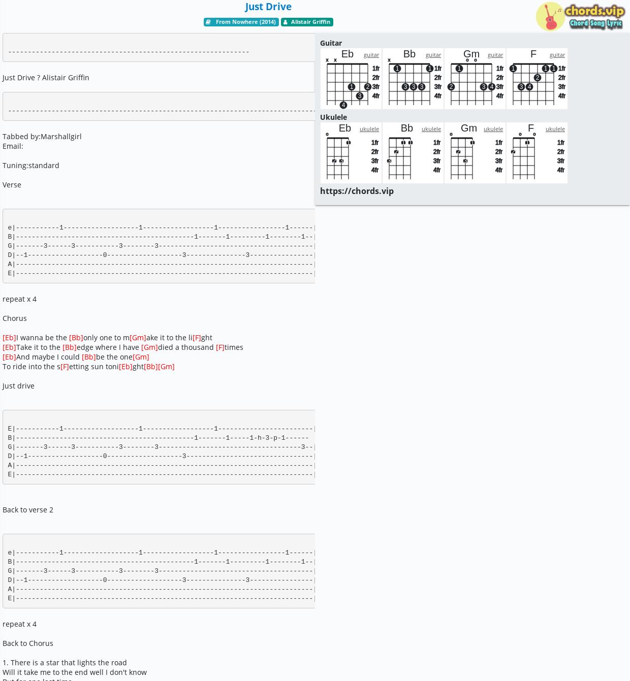 Chord Just Drive Alistair Griffin Tab Song Lyric Sheet Guitar Ukulele Chords Vip