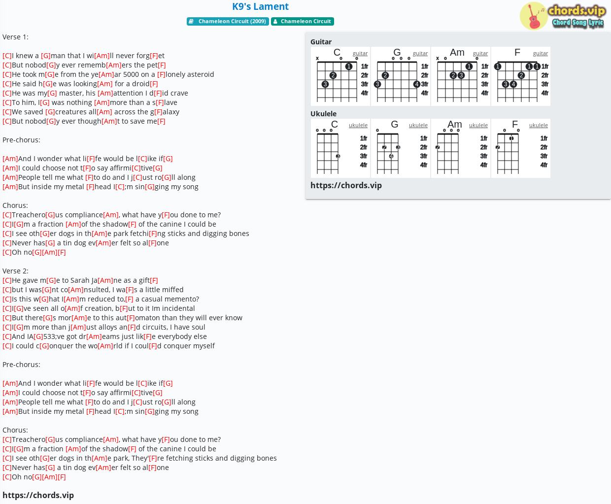 Chord K9 S Lament Chameleon Circuit Tab Song Lyric Sheet Guitar Ukulele Chords Vip