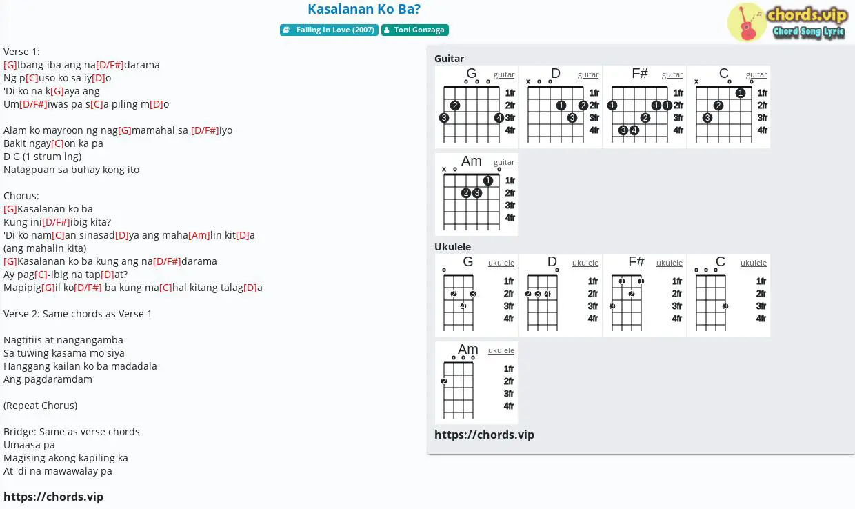 Chord Kasalanan Ko Ba Toni Gonzaga Tab Song Lyric Sheet Guitar