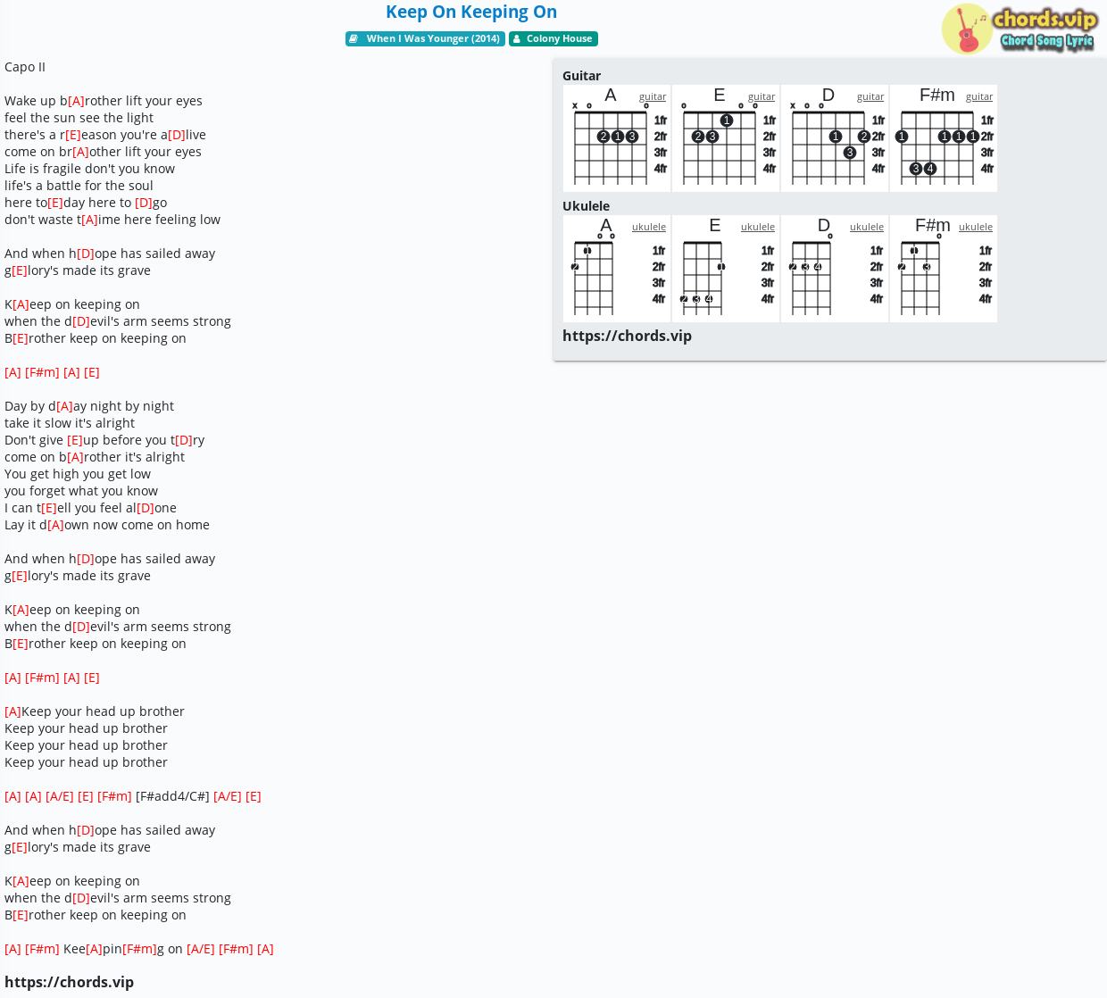 chord-keep-on-keeping-on-colony-house-tab-song-lyric-sheet