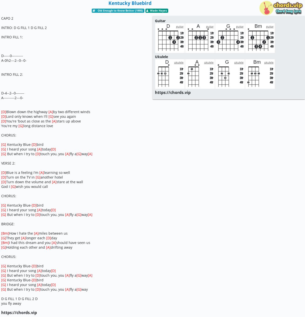 Chord Kentucky Bluebird Tab Song Lyric Sheet Guitar Ukulele Chords Vip