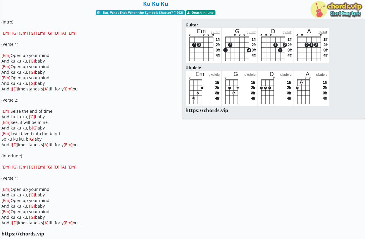 Chord Ku Ku Ku Death In June Tab Song Lyric Sheet Guitar Ukulele Chords Vip