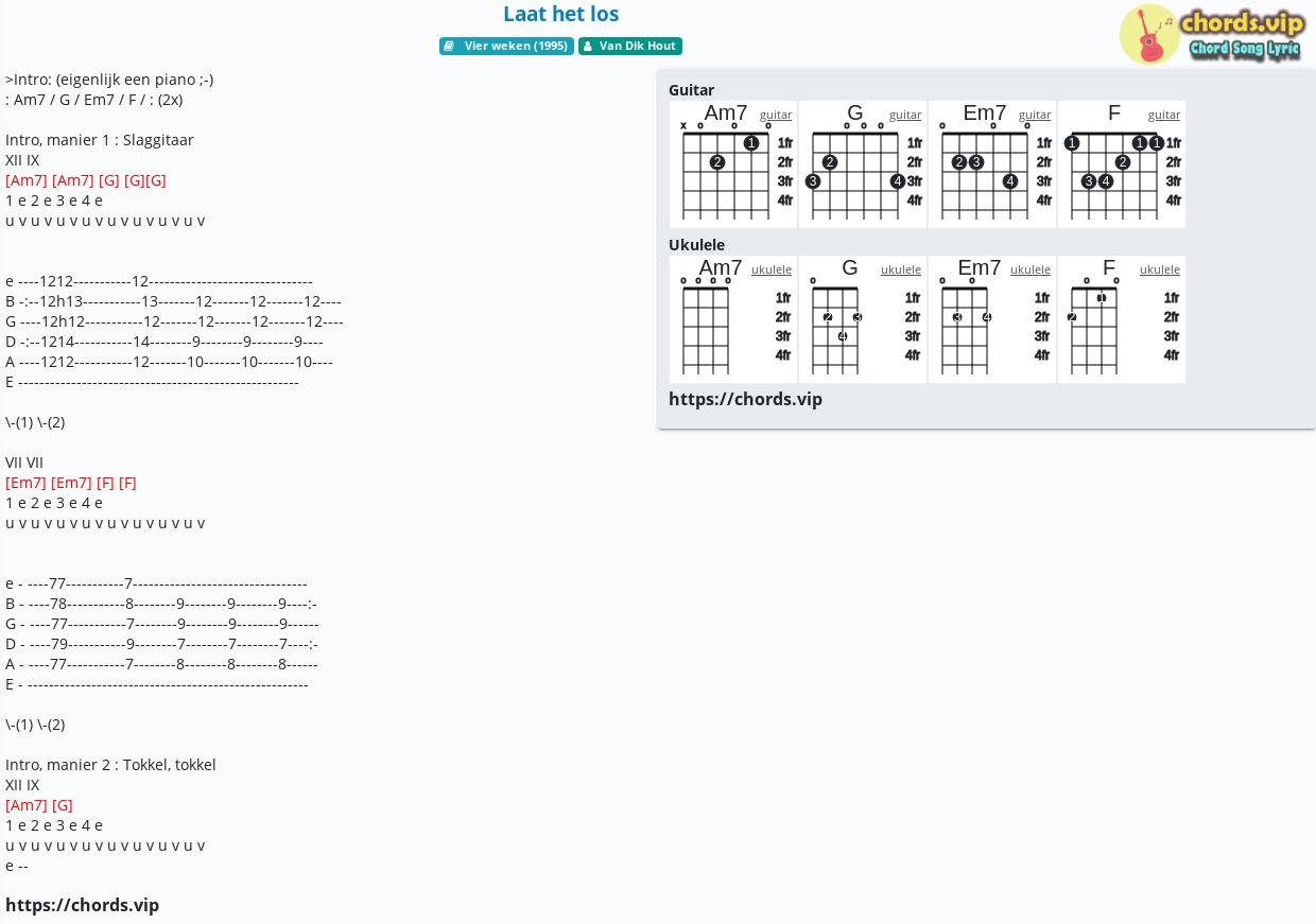 Chord Laat Het Los Van Dik Hout Tab Song Lyric Sheet Guitar Ukulele Chords Vip