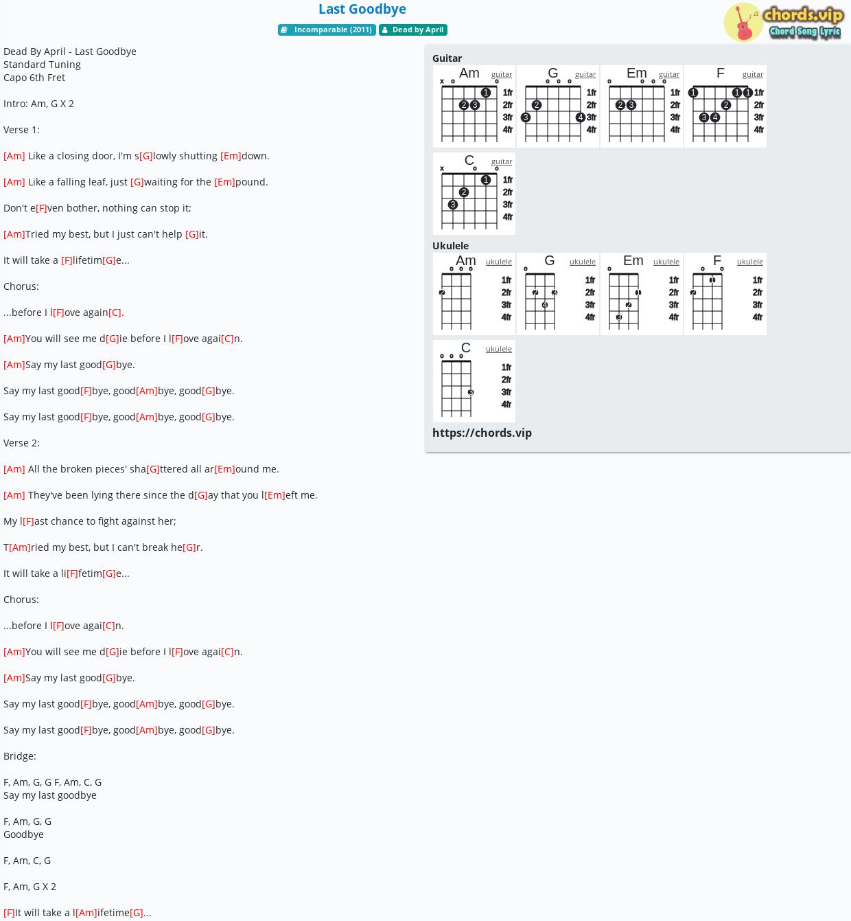 Chord Last Goodbye Tab Song Lyric Sheet Guitar Ukulele Chordsvip