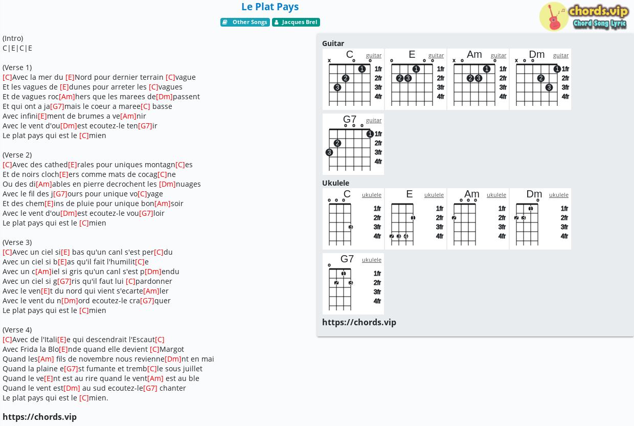 Chord Le Plat Pays Tab Song Lyric Sheet Guitar Ukulele Chords vip