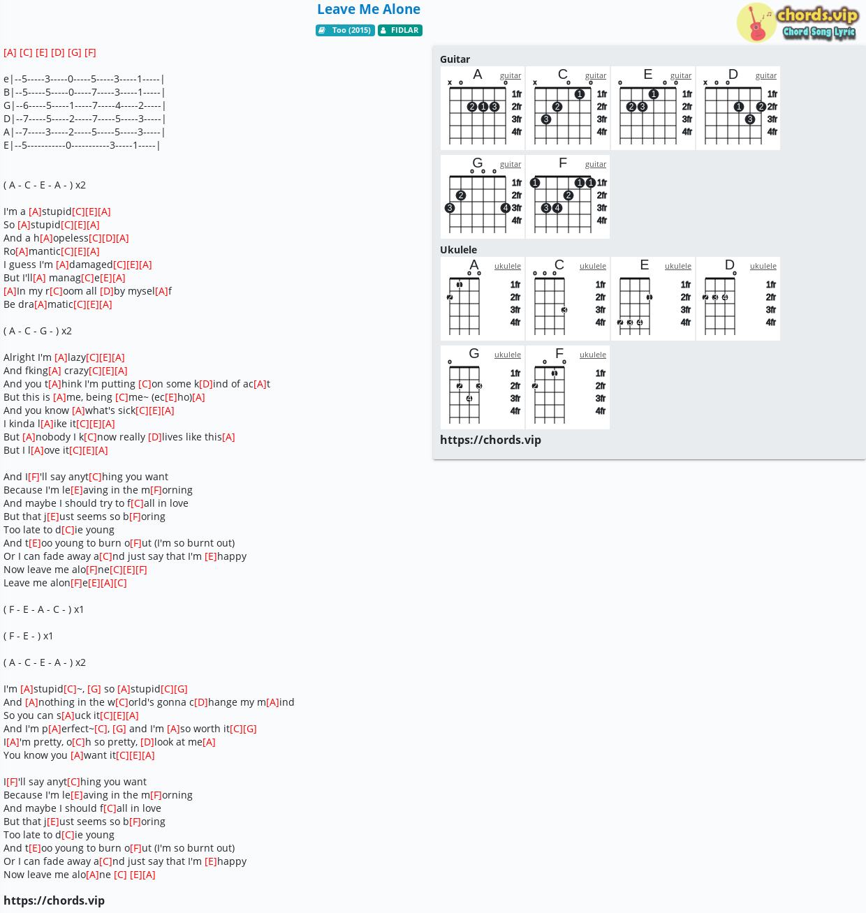 Chord Leave Me Alone Fidlar Tab Song Lyric Sheet Guitar Ukulele Chords Vip