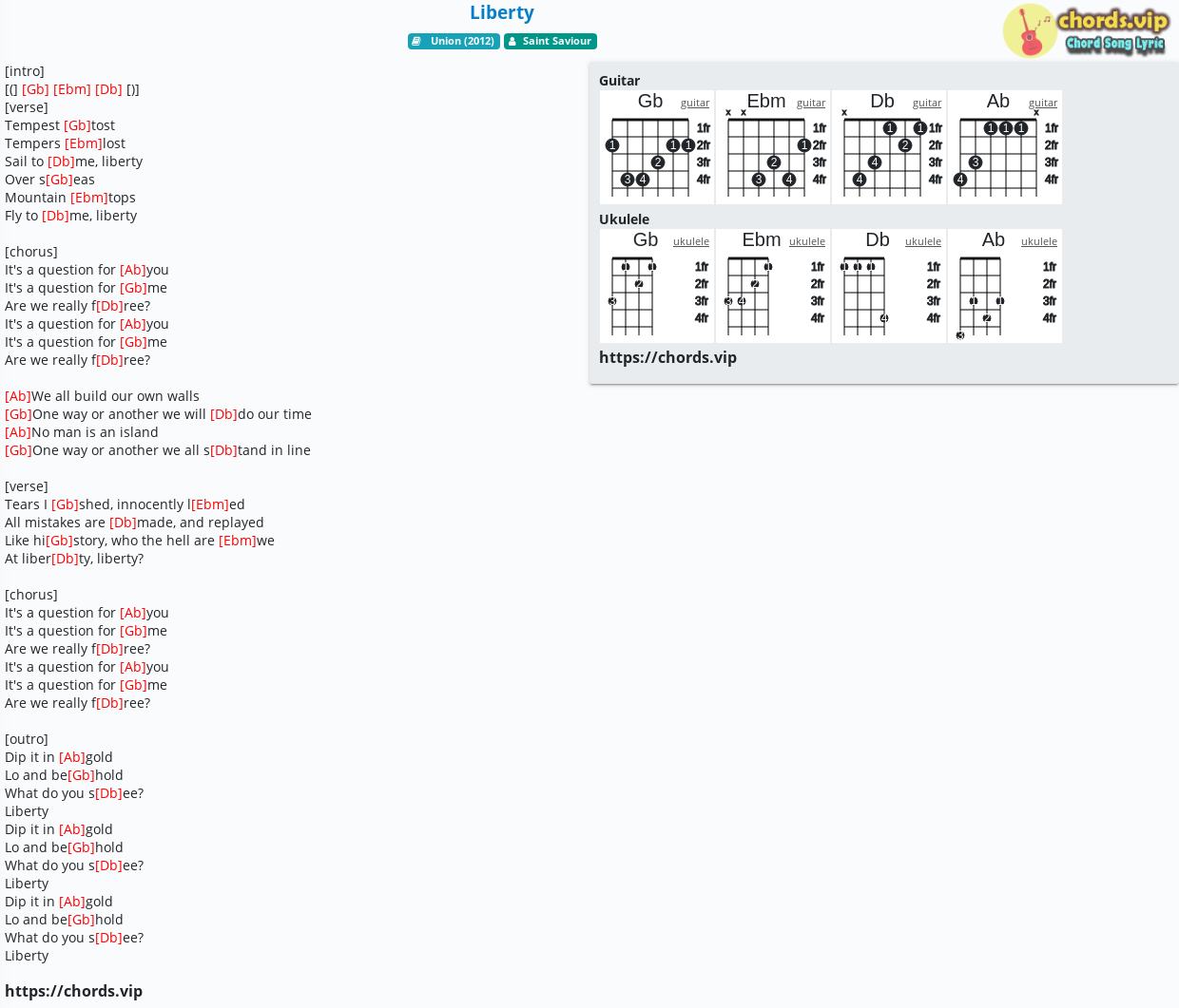 Chord Liberty Saint Saviour Tab Song Lyric Sheet Guitar Ukulele Chords Vip