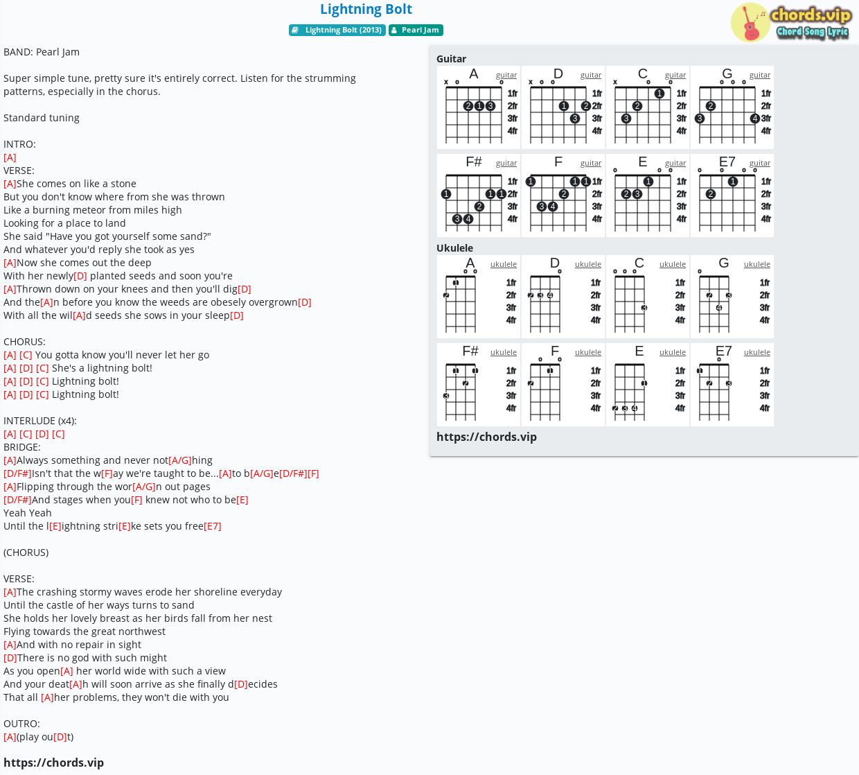 Chord: Lightning Bolt - Pearl Jam - tab, song lyric, sheet, guitar, ukulele  