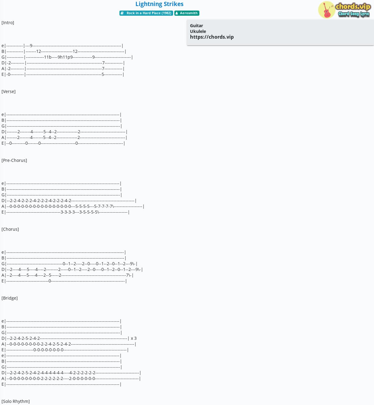 Chord: Lightning Strikes - Aerosmith - tab, song lyric, sheet, guitar,  ukulele 