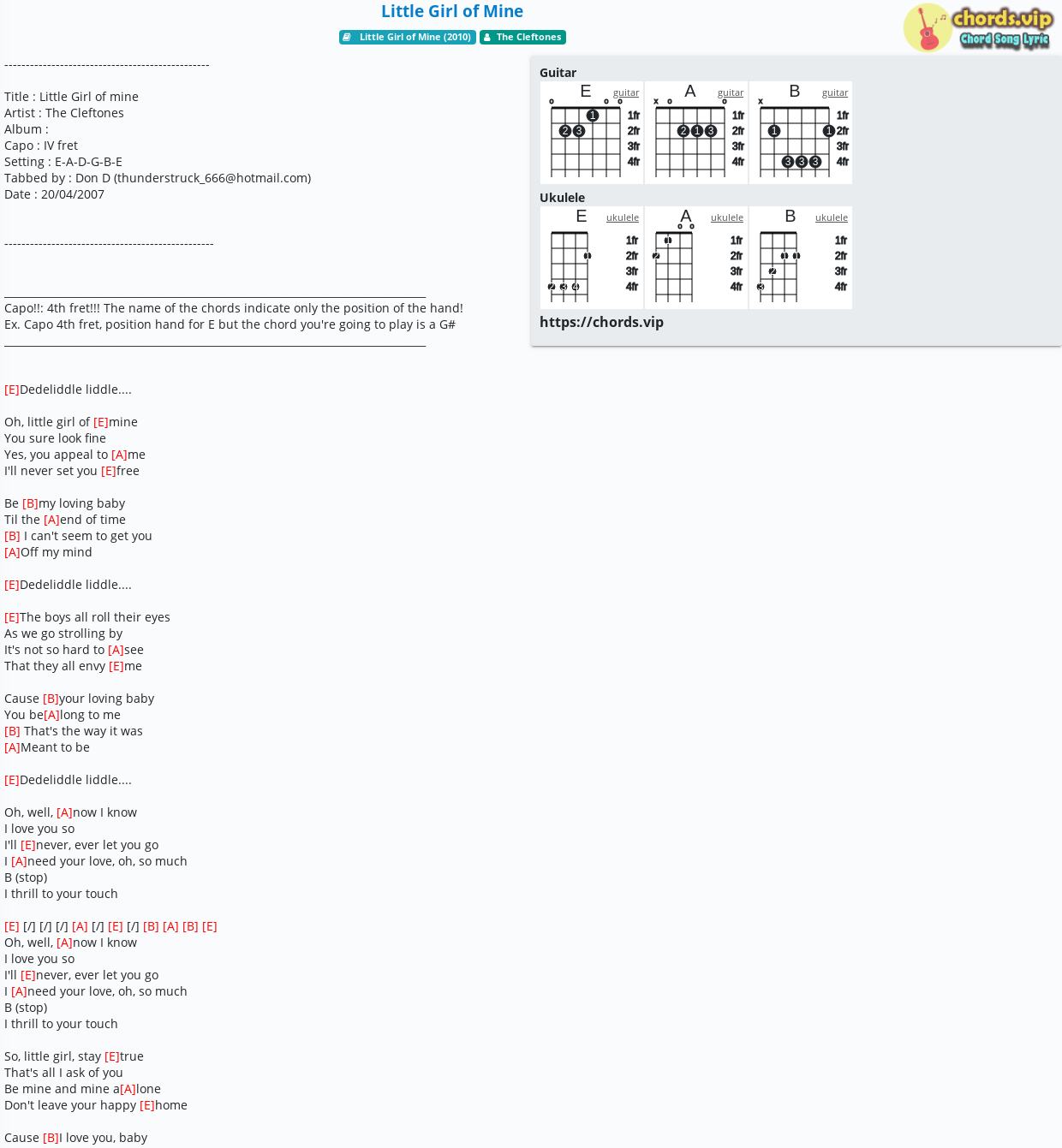 Chord Little Girl Of Mine The Cleftones Tab Song Lyric Sheet Guitar Ukulele Chords Vip