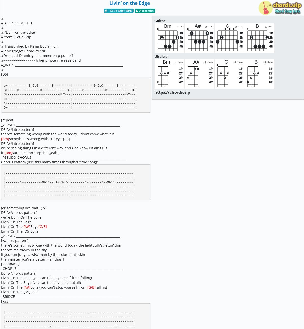 Chord Livin On The Edge Aerosmith Tab Song Lyric Sheet Guitar Ukulele Chords Vip