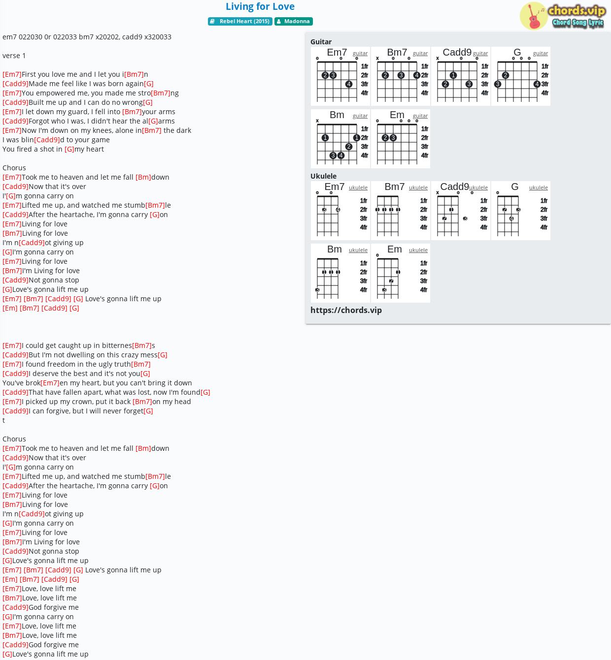 Chord Living For Love Madonna Tab Song Lyric Sheet Guitar Ukulele Chords Vip