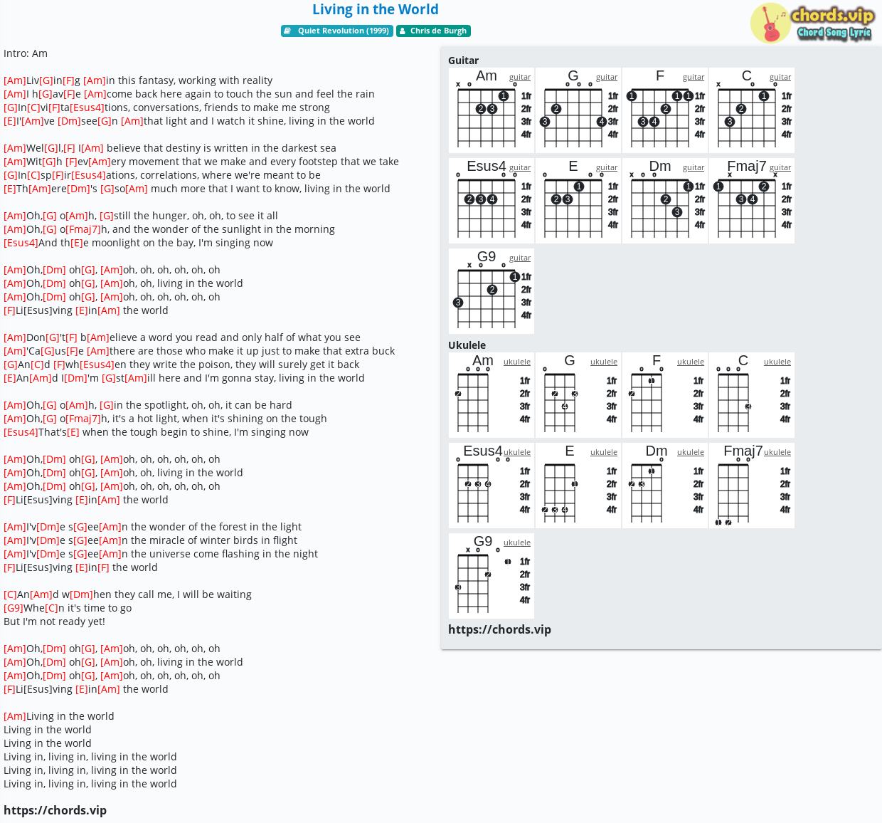 Chord Living In The World Chris De Burgh Tab Song Lyric Sheet Guitar Ukulele Chords Vip