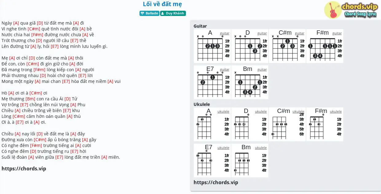 Chord Lối Về đất Mẹ Duy Khanh Tab Song Lyric Sheet Guitar Ukulele Chords Vip