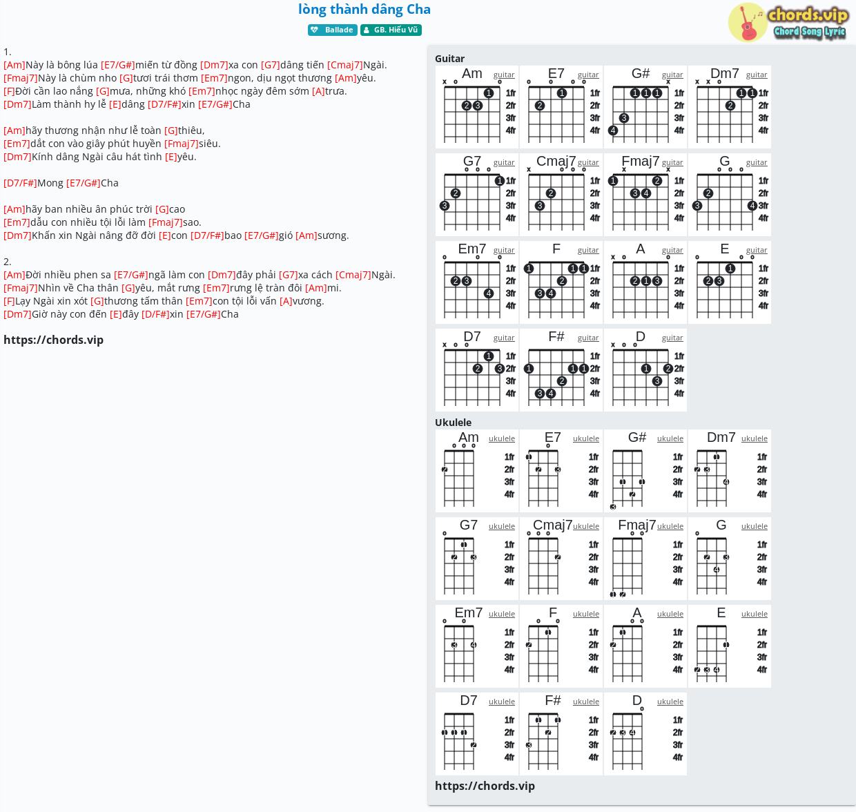 Chord l ng th nh d ng Cha tab song lyric sheet guitar