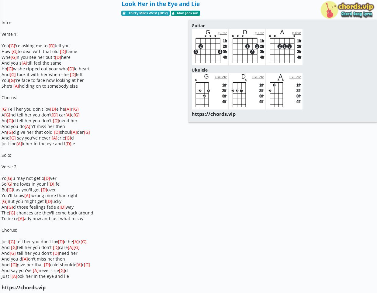 Chord: Look Her in the Eye and Lie - Alan Jackson - tab, song lyric