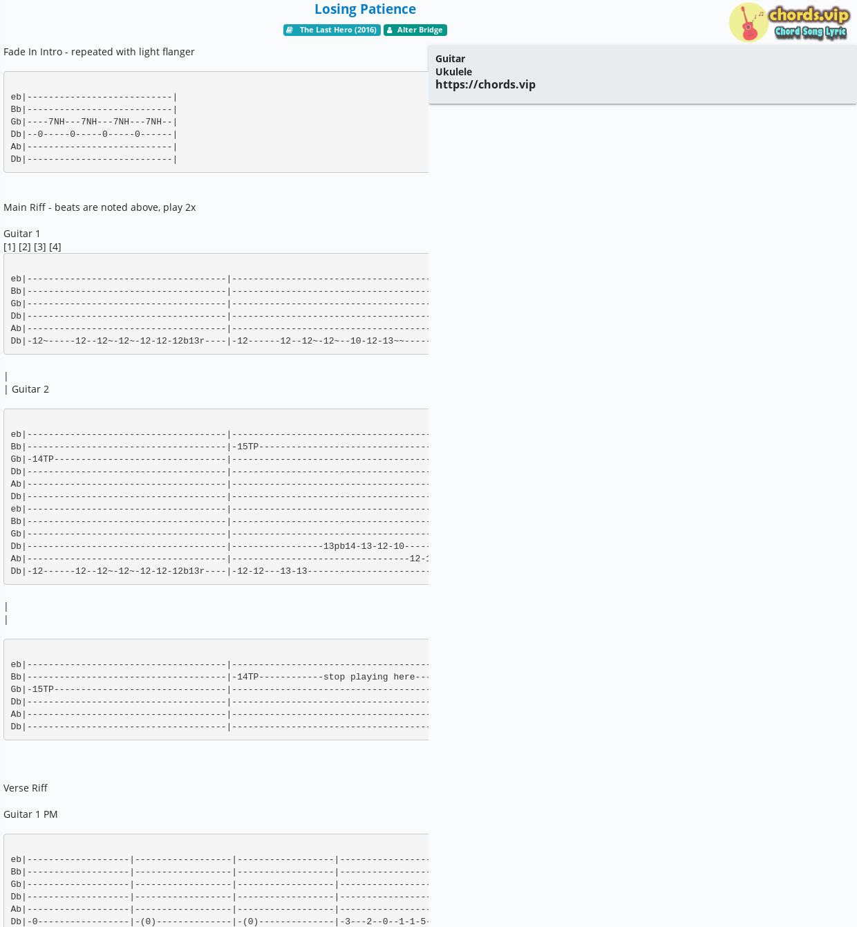 Chord Losing Patience Alter Bridge Tab Song Lyric Sheet Guitar Ukulele Chords Vip