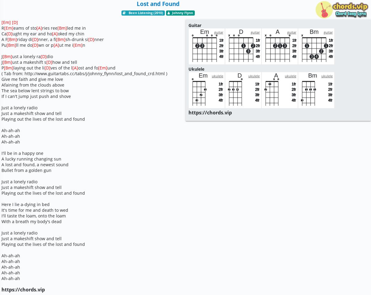Chord Lost And Found Johnny Flynn Tab Song Lyric Sheet Guitar Ukulele Chords Vip