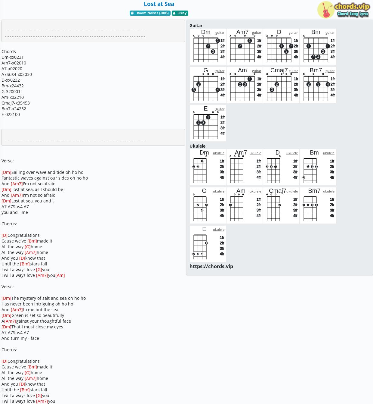 Chord Lost At Sea Eisley Tab Song Lyric Sheet Guitar Ukulele Chords Vip