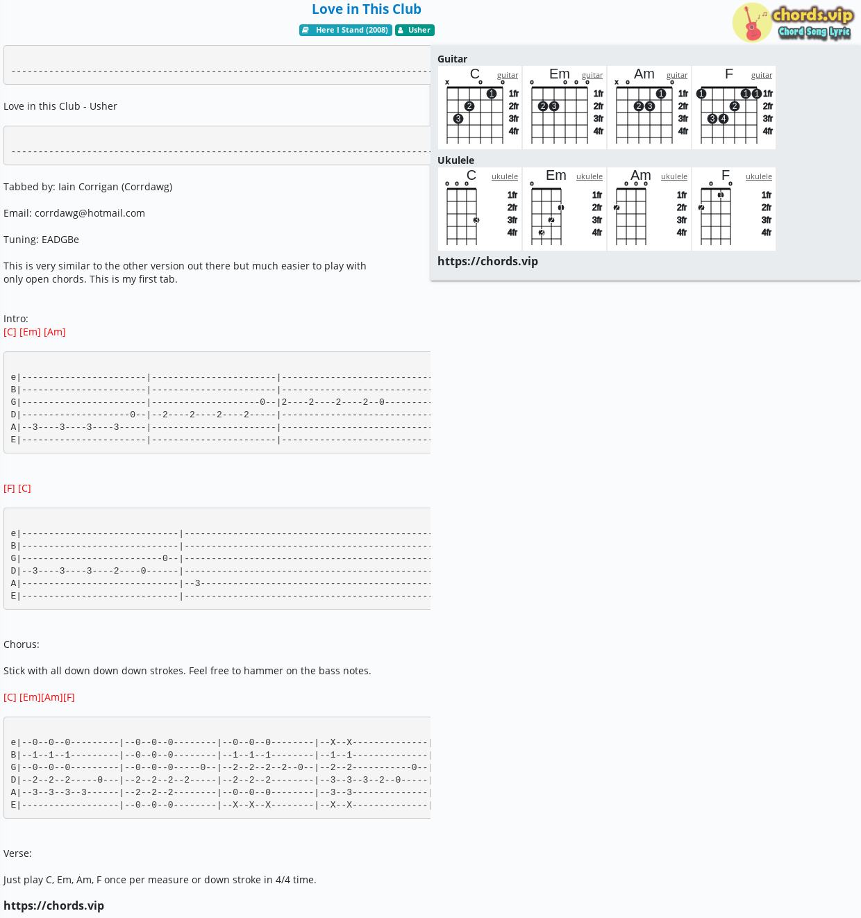 Chord: Love in This Club - Usher - tab, song lyric, sheet, guitar, ukulele  