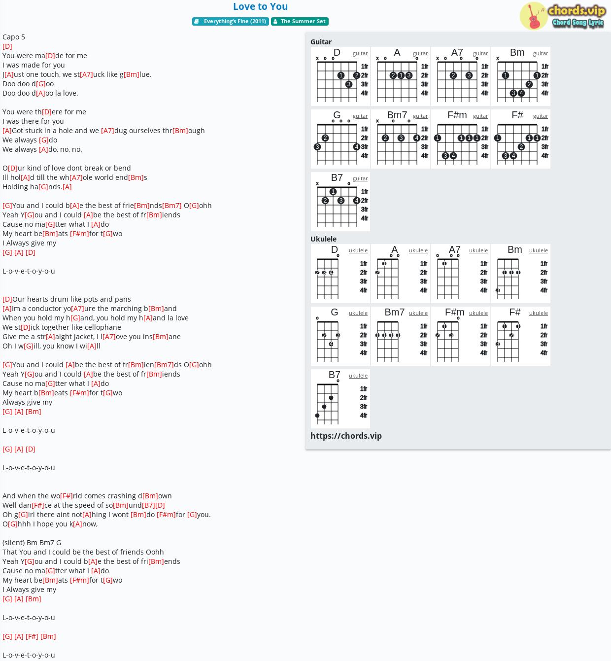 Chord Love To You The Summer Set Tab Song Lyric Sheet Guitar Ukulele Chords Vip